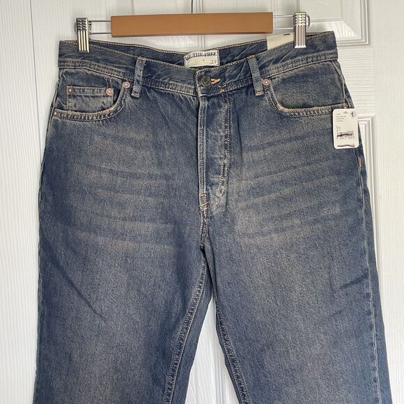 New Free People Jeans Womens 27 Blue Denim Maggie Mid Rise Straight We The Free - Picture 7 of 16